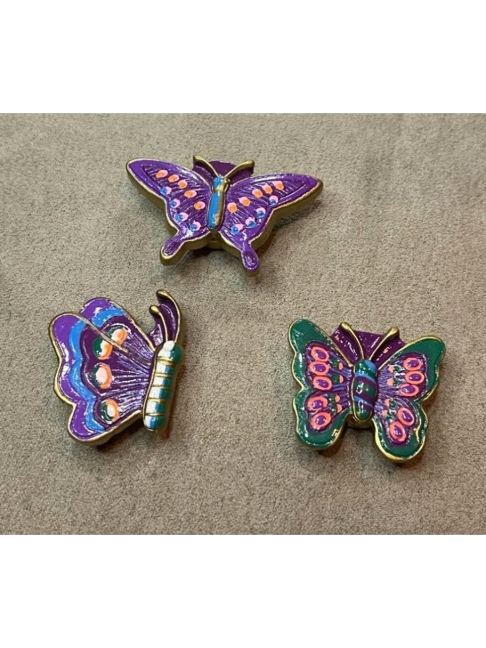 Vintage Butterfly Button Covers Set 3 Hand Painted Resin